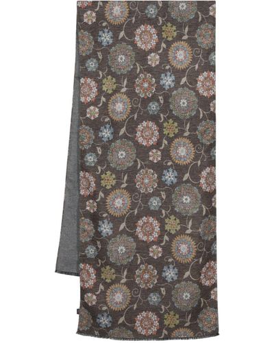 Kiton Floral-print Silk Scarf - Gray