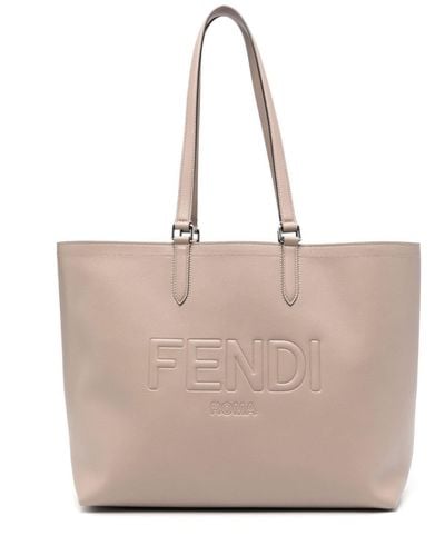 Fendi Embossed-Logo Leather Tote Bag - Natural