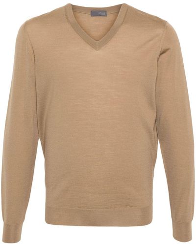 Drumohr V-neck Merino Wool Sweater - Natural