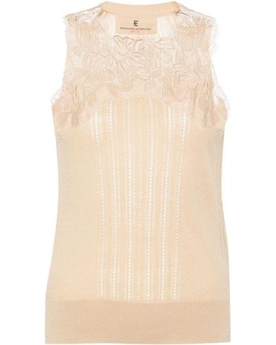 Ermanno Scervino Lace-detail Knitted Top - Natural