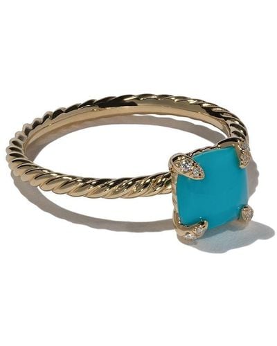 David Yurman 18kt Yellow Gold Châtelaine Turquoise And Diamond Ring - Multicolor