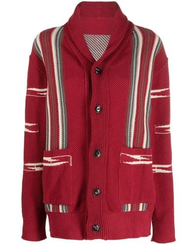Fortela Stripe-detail Long-sleeve Knitted Cardigan - Red