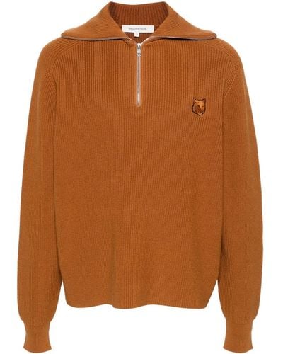 Maison Kitsuné Fox-Motif Knitted Sweater - Brown