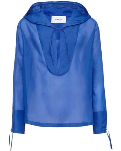 Ferragamo Organza-Bluse mit Kapuze - Blau