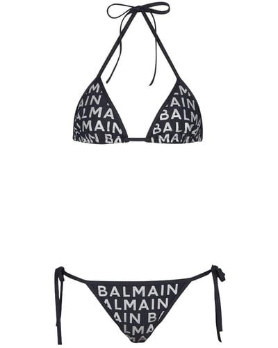 Balmain Lamé Logo Triangle Bikini - Black