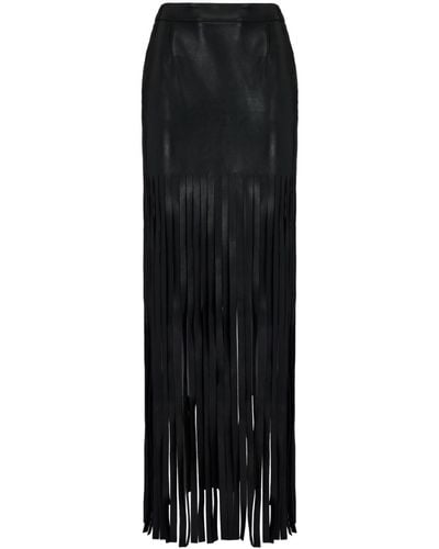Alexander McQueen Jupe longue en cuir à franges - Noir