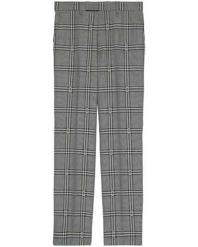 Gucci Horsebit Check Tailored Wool Trousers - Grey