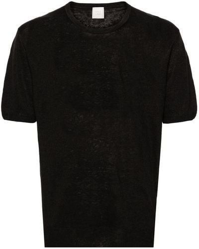 120% Lino Crew-neck Linen T-shirt - Black