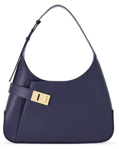 Ferragamo Hobo Leren Schoudertas - Blauw