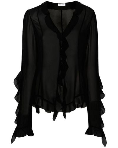 Acne Studios Ruffle-detail Long-sleeved Blouse - Black