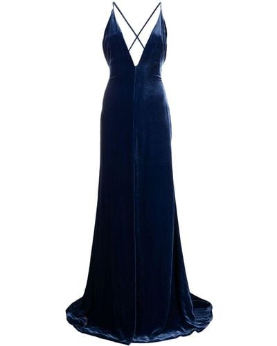 Costarellos Open-back Velvet Gown - Blue