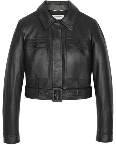 Saint Laurent Belted Leather Flight Jacket - Black