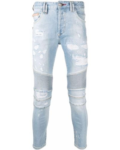 Philipp Plein Jean skinny à design à empiècements - Bleu