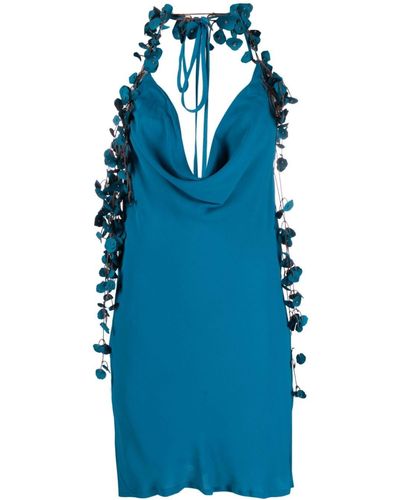 Cult Gaia Angelou Floral-appliqué Crepe Minidress - Blue