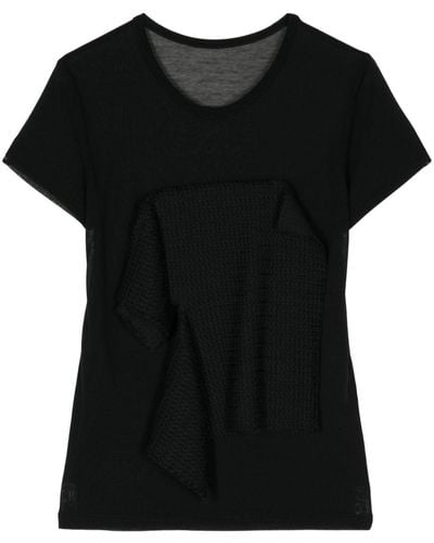 Y's Yohji Yamamoto Draped-panel Cotton T-shirt - Black