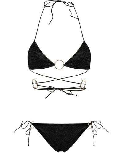 Oséree Glitter-Detail Triangle-Cup Bikini Set - Black