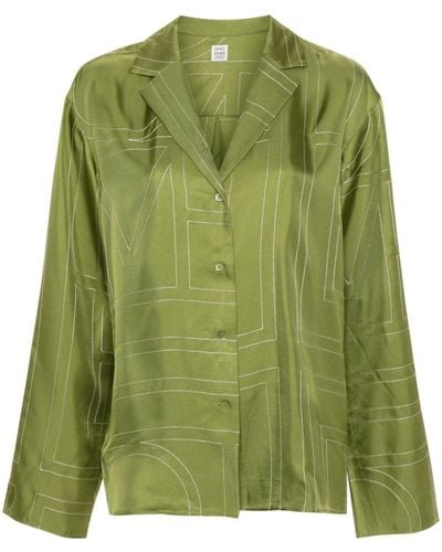 Totême Camisa de seda con monograma - Verde