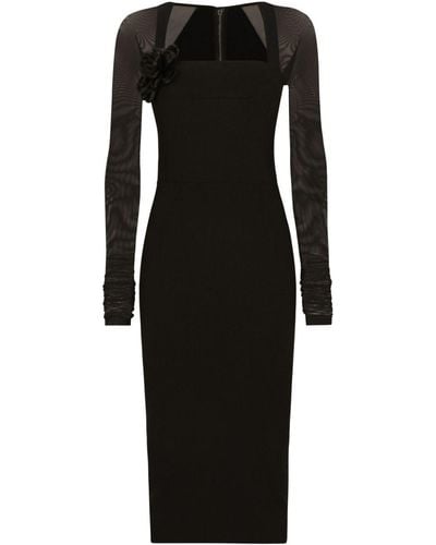 Dolce & Gabbana Jersey Dress With Tulle Sleeves - Black