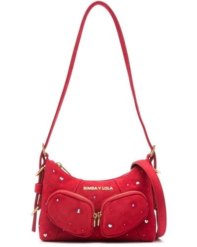Bimba Y Lola Xs Pocket Suede Shoulder Bag - Red