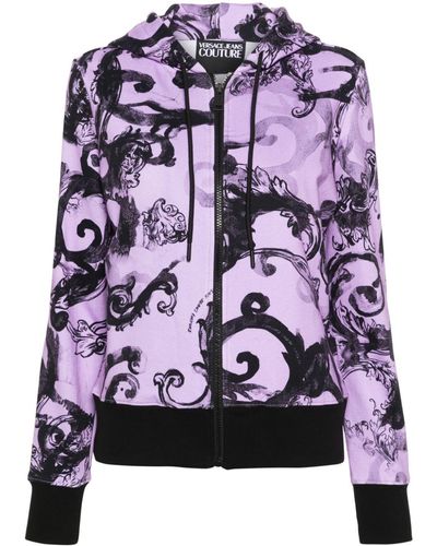 Versace Baroccoflage-print Zip-up Hoodie - Purple