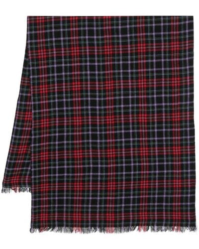 Yohji Yamamoto Checked Frayed Wool Scarf - Black