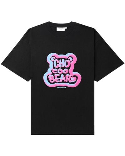 Chocoolate Teddy-bear Print Cotton T-shirt - Black