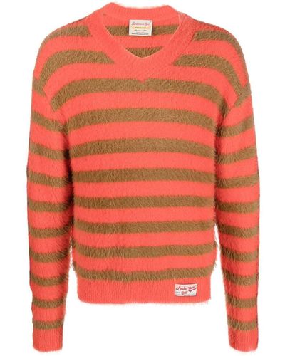 ANDERSSON BELL Logo-patch Striped V-neck Sweater - Orange