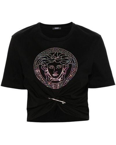 Versace クリスタル メドゥーサ Tシャツ - ブラック