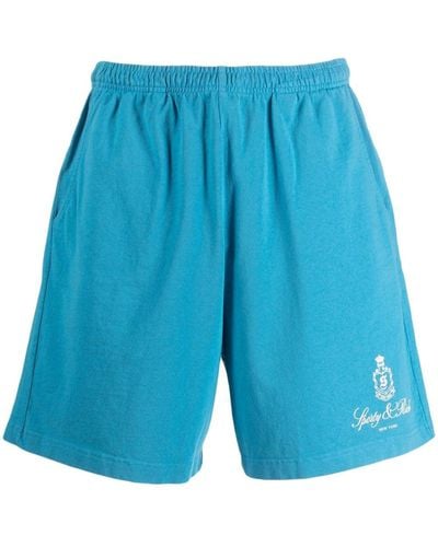 Sporty & Rich Vendome Logo-print Cotton Shorts - Blue