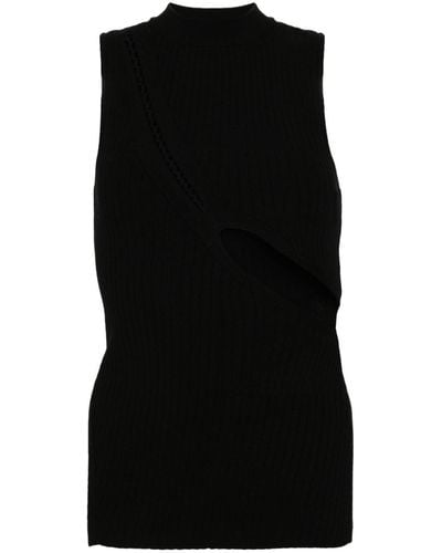 The Attico Cropped Ribbed Knit Tank Top - Black