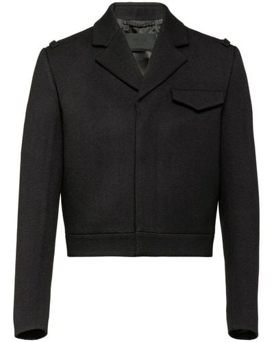 Prada Notched-lapels Cropped Wool Jacket - Black