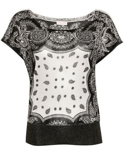 Liu Jo Paisley-print Fine-knit T-shirt - Gray