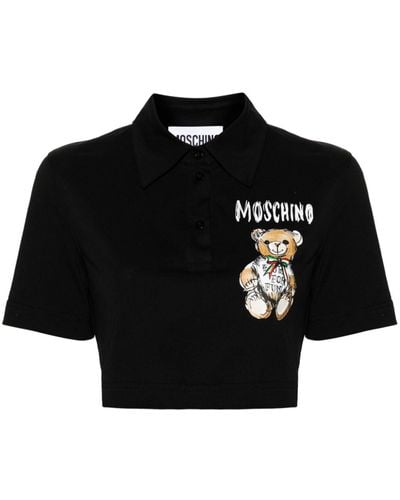 Moschino Teddy Bear Cropped Polo Shirt - Black