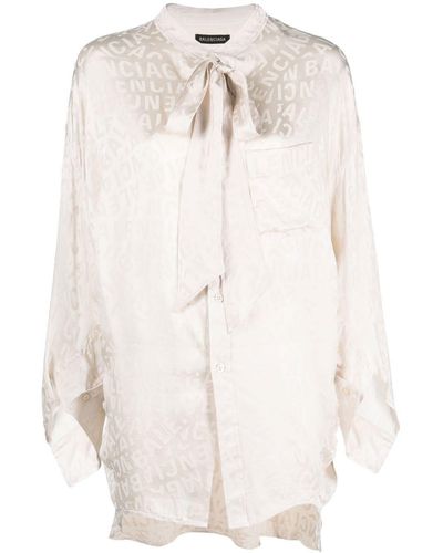 Balenciaga Blouse Met Logo Jacquard - Naturel