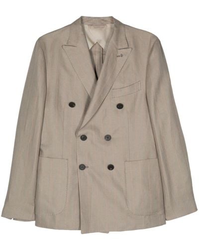 Peserico Striped Double-breasted Blazer - Natural