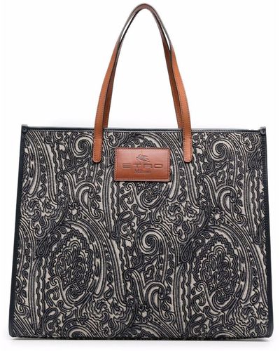 Etro Logo-patch Paisley-embroidered Tote Bag - Blue
