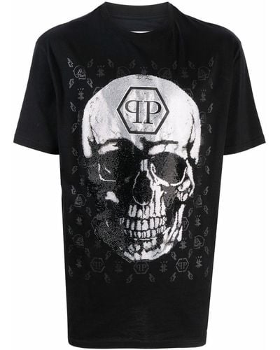 Philipp Plein Gem-embellished Skull Logo-graphic T-shirt - Black