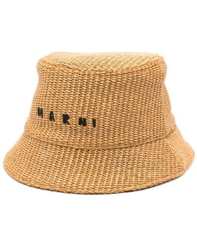 Marni Logo-embroidered Raffia Bucket Hat - Natural