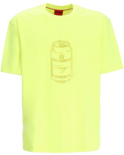 HUGO Rhinestone Cotton T-shirt - Yellow
