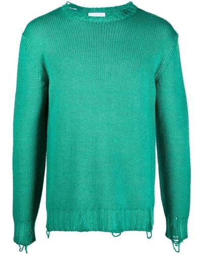 PT Torino Distressed Virgin Wool Sweater - Green