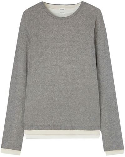 Jil Sander Long-Sleeve Layered Cotton T-Shirt - Gray
