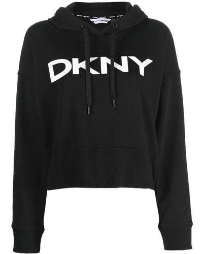 DKNY Logo-print Cropped Hoodie - Black
