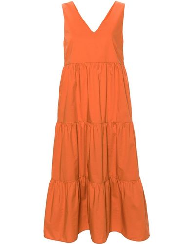 Woolrich V-neck Cotton Maxi Dress - Orange