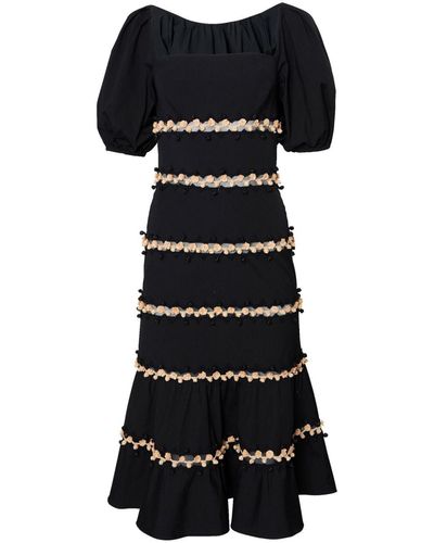Carolina Herrera Tiered Puff-sleeve Midi Dress - Black