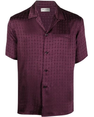 Saint Laurent Silk Short-sleeved Shirt - Purple