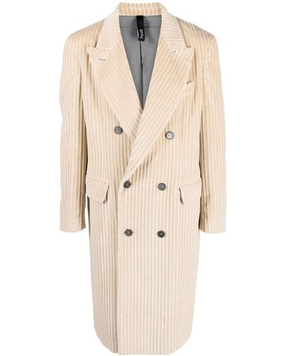 Hevò Corduroy Double-breasted Coat - Natural