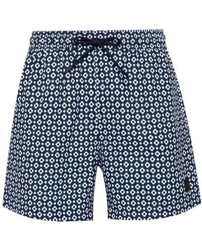BOSS Geometric-print Swim Shorts - Blue