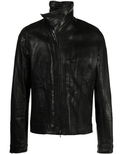 Julius Zipped Coated Biker Jacket - Black