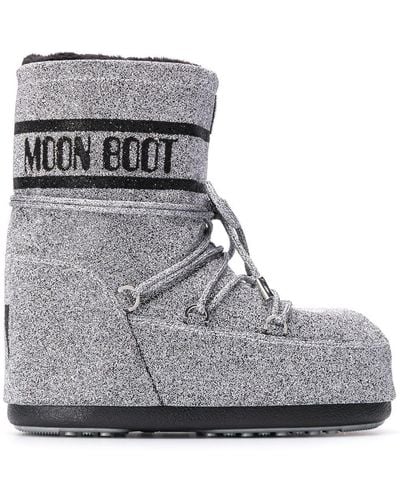 Moon Boot Classic 50 Silver And Black Swarovski Boots - Metallic