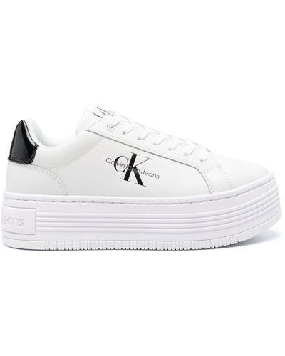 Calvin Klein Embossed-logo Leather Sneakers - White